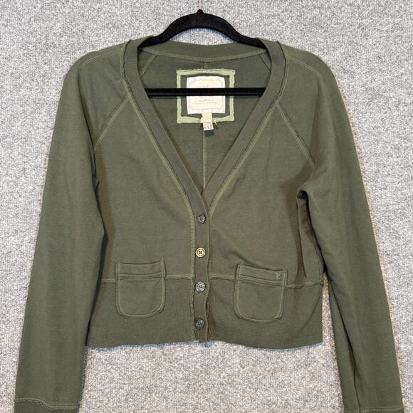 American Eagle Sweater Women Large Green Cardigan Button Front Crop Y2K Vintage - Picture 5 of 11